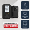 Nightward 4-in-1 CO Detector for RVs, front and back – free 12V adapter and free shipping today, recommended by firefighters