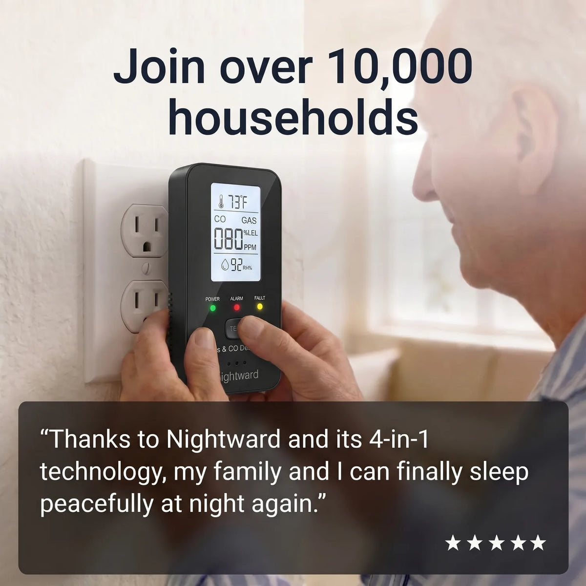 Join over 10,000 households who trust the Nightward 4-in-1 CO Detector